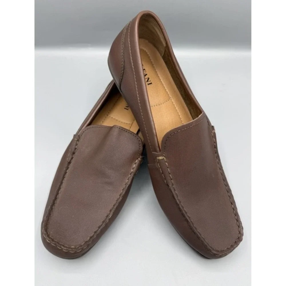 Alfani Mens Chestnut Brown Leather Upper Slip On Loafers‎ Size 10.5